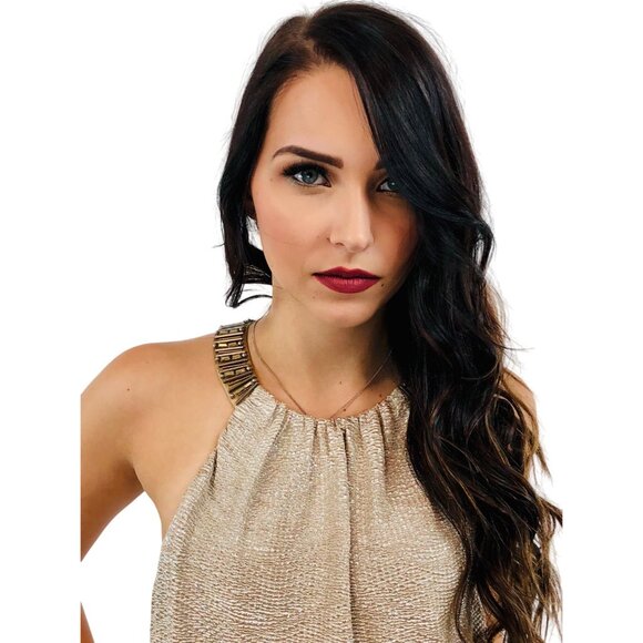 Vintage Shelli Segal Golden Shimmer Sleeveless Party Cocktail Dress - Picture 3 of 16